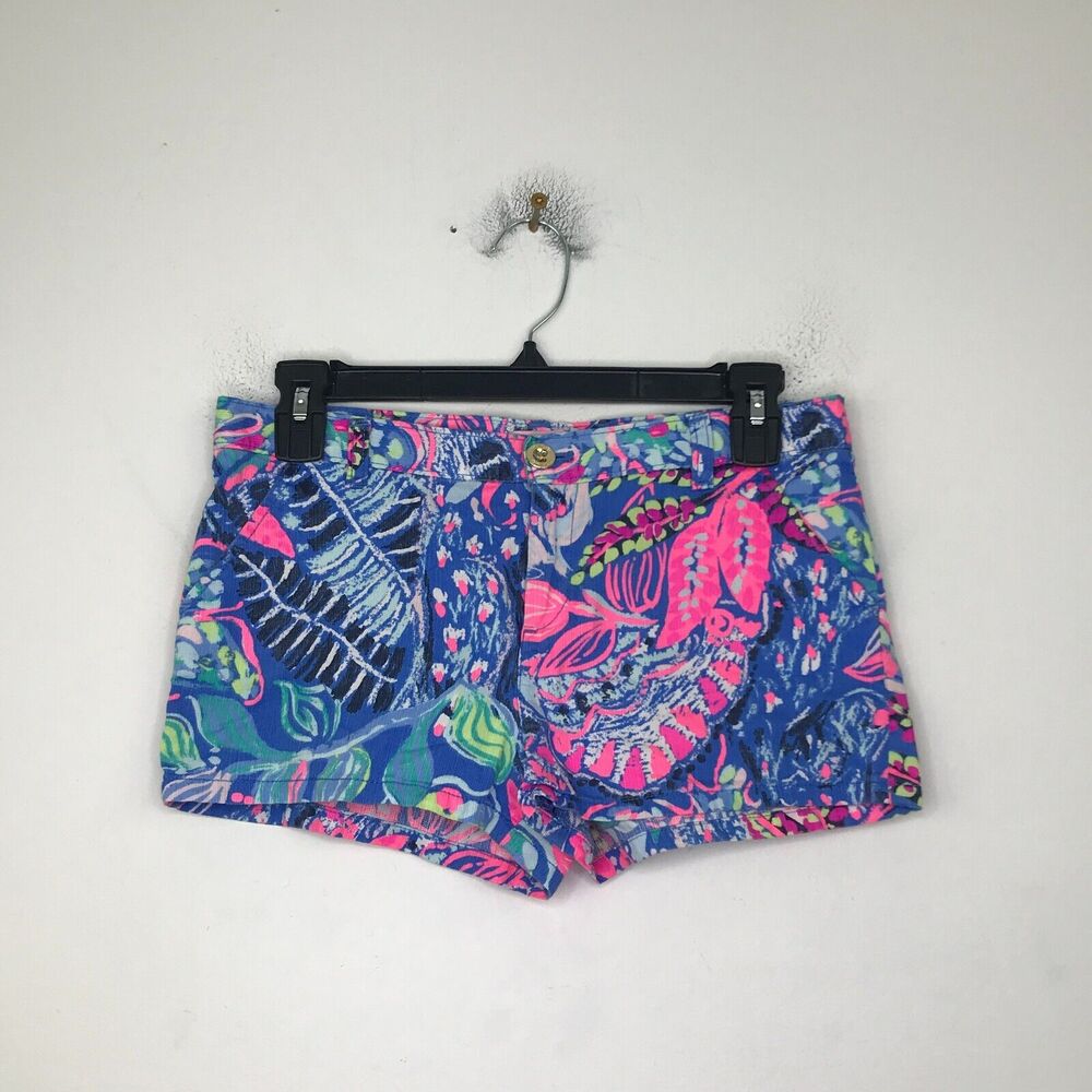 Lilly Pulitzer Girl's 14 Shorts Blue Pink Mini Callahan Floral Casual Flaw CM21